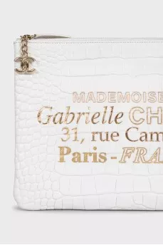 White leather clutch with embossing
