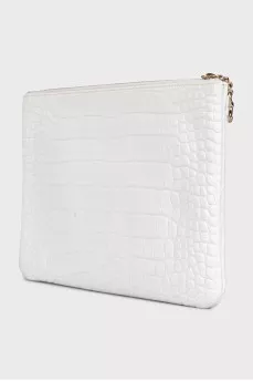 White leather clutch with embossing