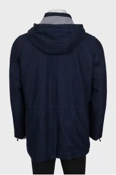 Men's blue wool jacket with a hood