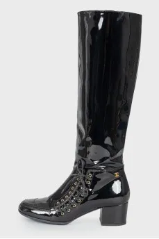 Patent high lace up boots