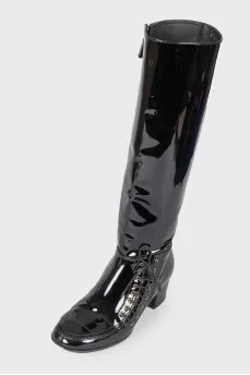 Patent high lace up boots