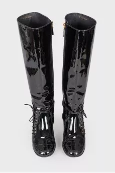 Patent high lace up boots
