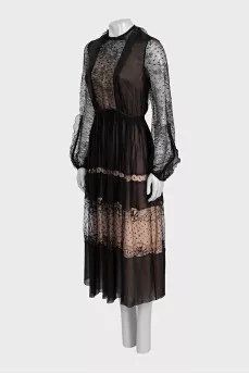 Black maxi dress with long translucent sleeves
