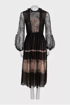 Black maxi dress with long translucent sleeves