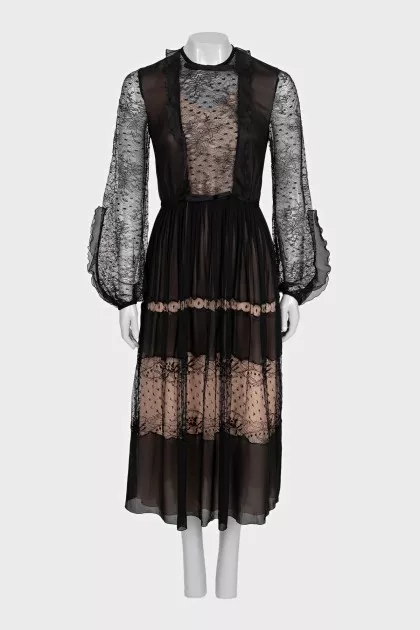 Black maxi dress with long translucent sleeves