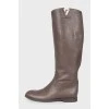 High brown brand logo boots