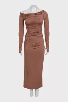 Long sleeve fitted dress with draped detailing