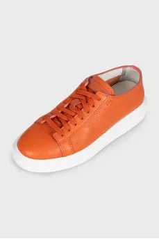 Orange leather lace-up sneakers