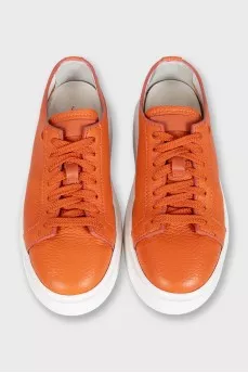 Orange leather lace-up sneakers