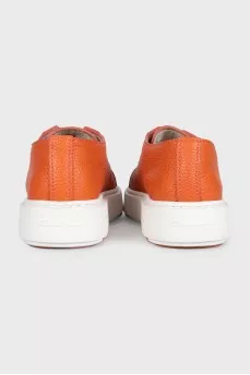 Orange leather lace-up sneakers
