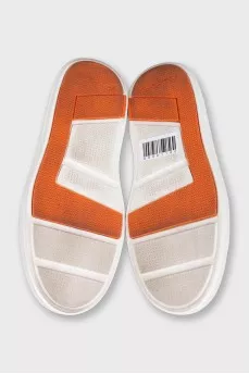 Orange leather lace-up sneakers