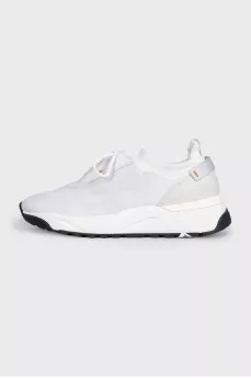Textile sneakers with leather elements