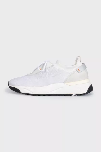 Textile sneakers with leather elements