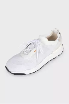 Textile sneakers with leather elements