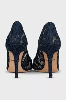 Dark blue lace shoes decorated with crystals