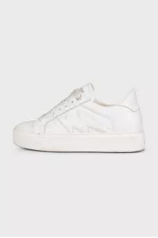 White leather lace-up sneakers