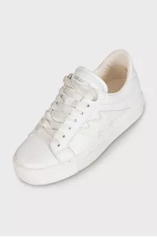 White leather lace-up sneakers