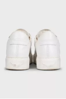 White leather lace-up sneakers
