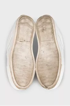 White leather lace-up sneakers