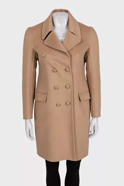 Beige double-breasted straight-cut coat
