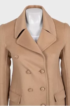 Beige double-breasted straight-cut coat