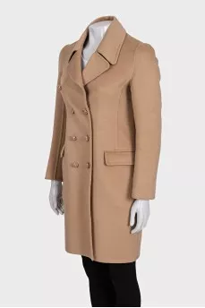 Beige double-breasted straight-cut coat