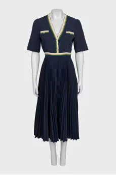 Blue dress with pleated hem