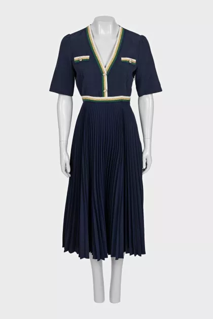 Blue dress with pleated hem