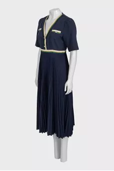 Blue dress with pleated hem