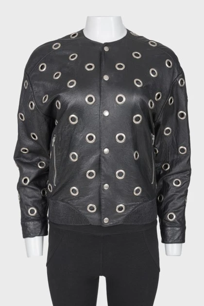 Leather eyelets jacket