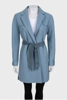Blue cashmere wrap coat