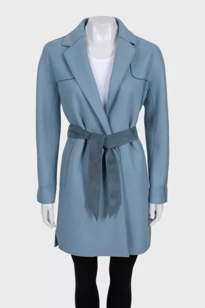 Blue cashmere wrap coat