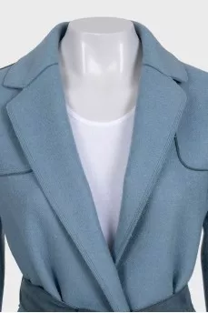 Blue cashmere wrap coat