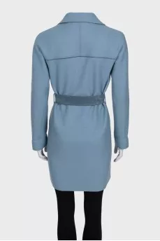 Blue cashmere wrap coat