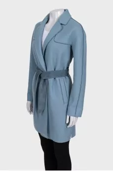 Blue cashmere wrap coat