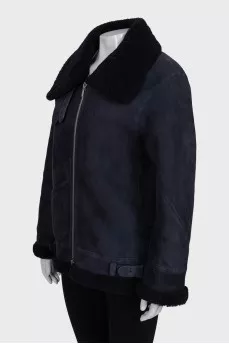 Dark blue suede sheepskin coat