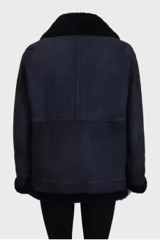 Dark blue suede sheepskin coat