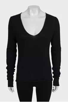 Black wool and cashmere pullover
