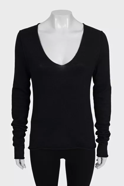 Black wool and cashmere pullover