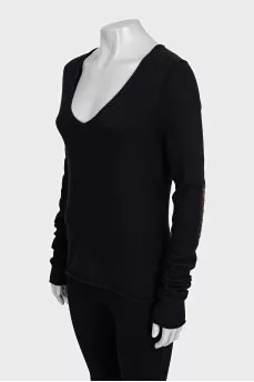 Black wool and cashmere pullover