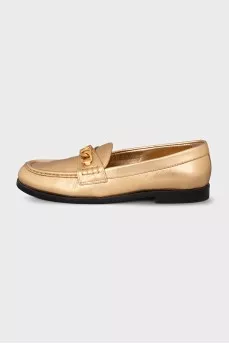 Gold leather loafers