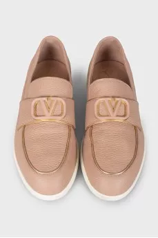 Leather loafers with accent logo