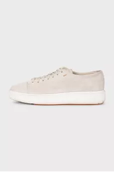 Gray suede lace-up sneakers