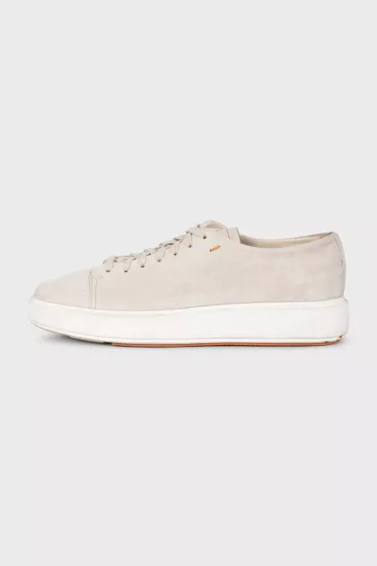 Gray suede lace-up sneakers