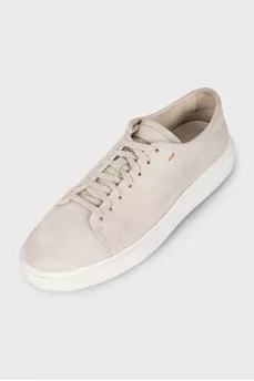 Gray suede lace-up sneakers