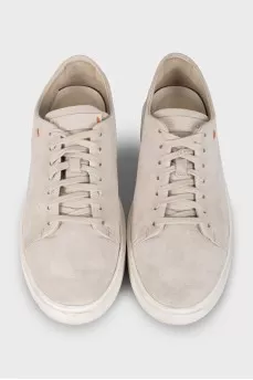 Gray suede lace-up sneakers