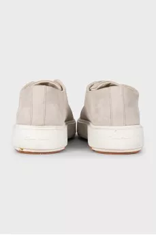 Gray suede lace-up sneakers