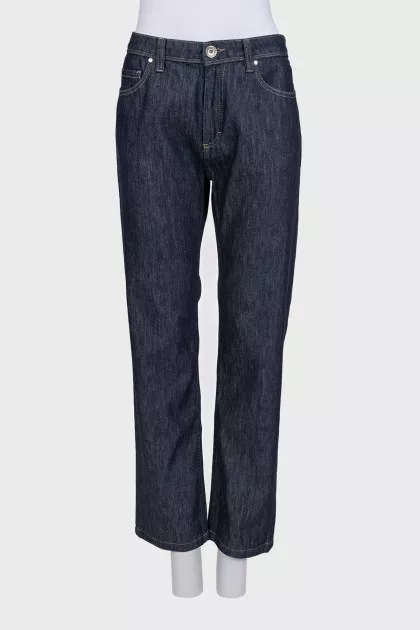 Dark blue jeans with embroidery on the pocket