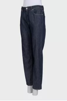 Dark blue jeans with embroidery on the pocket