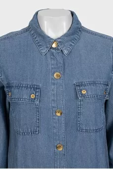 Blue denim straight-leg overalls